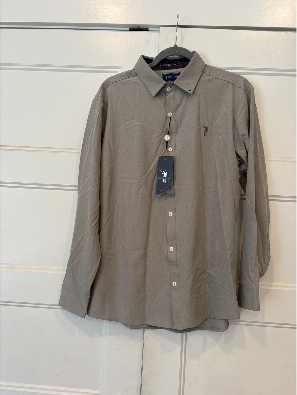William Murray Golf Shirt Men M NWT Gray Performance Long Sleeve Button Down